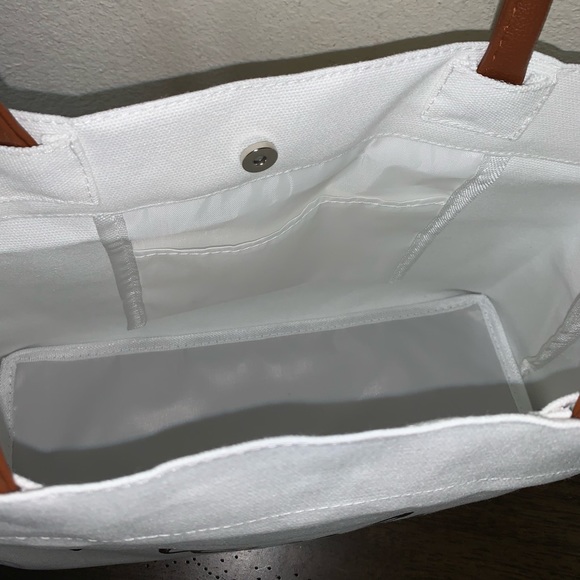 NWOT Mama with Heart Tote Bag / Shoulder Bag Canvas White with Brown Handles - Picture 7 of 7
